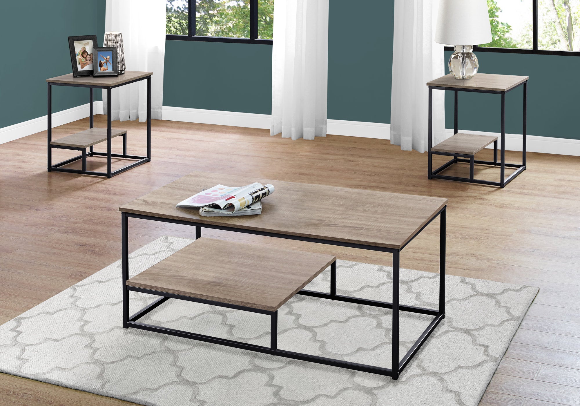 SET DE TABLE - 3PCS / TAUPE FONCE / METAL NOIR 