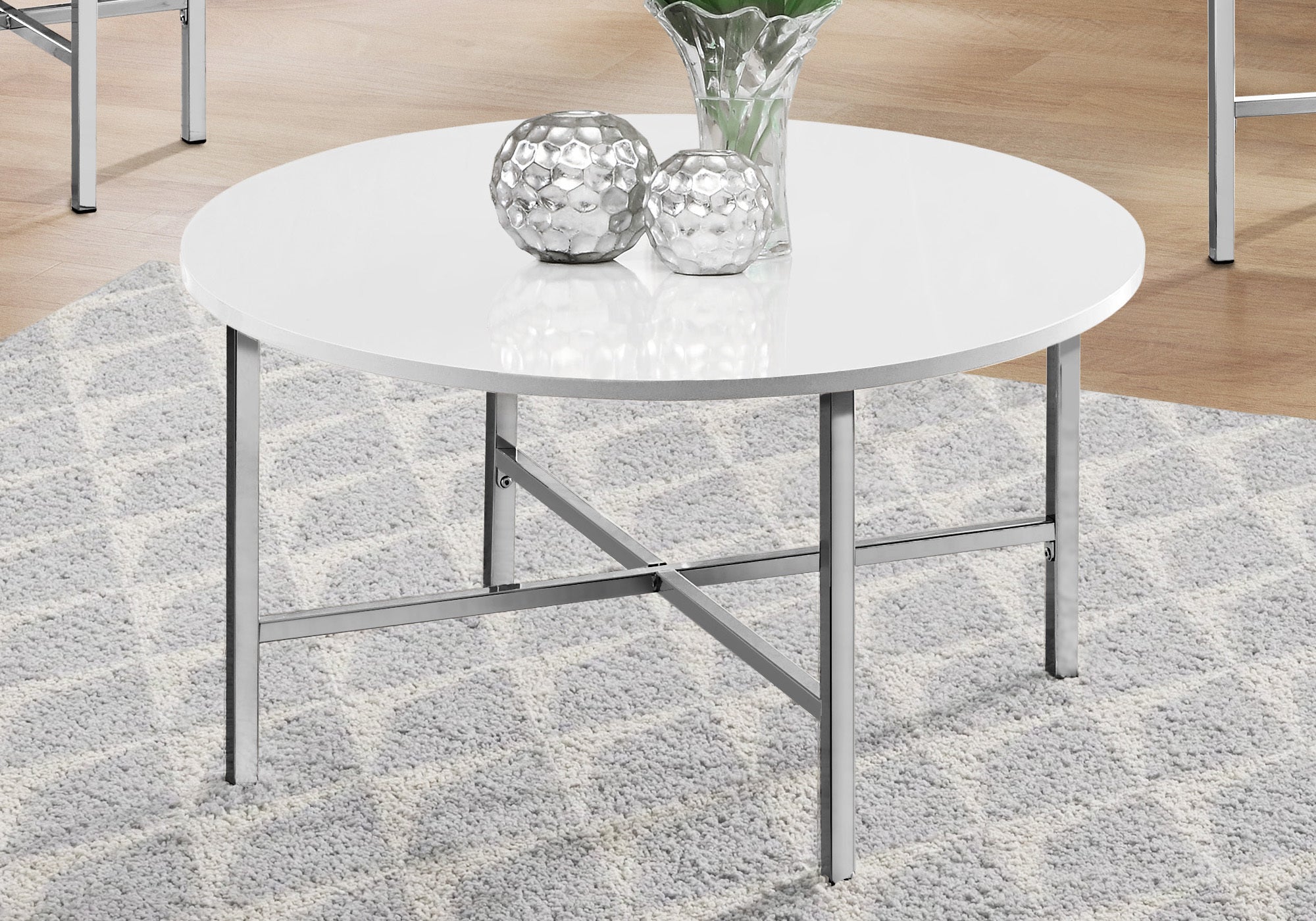 SET DE TABLE - SET 3PCS / BLANC BRILLANT / METAL CHROME