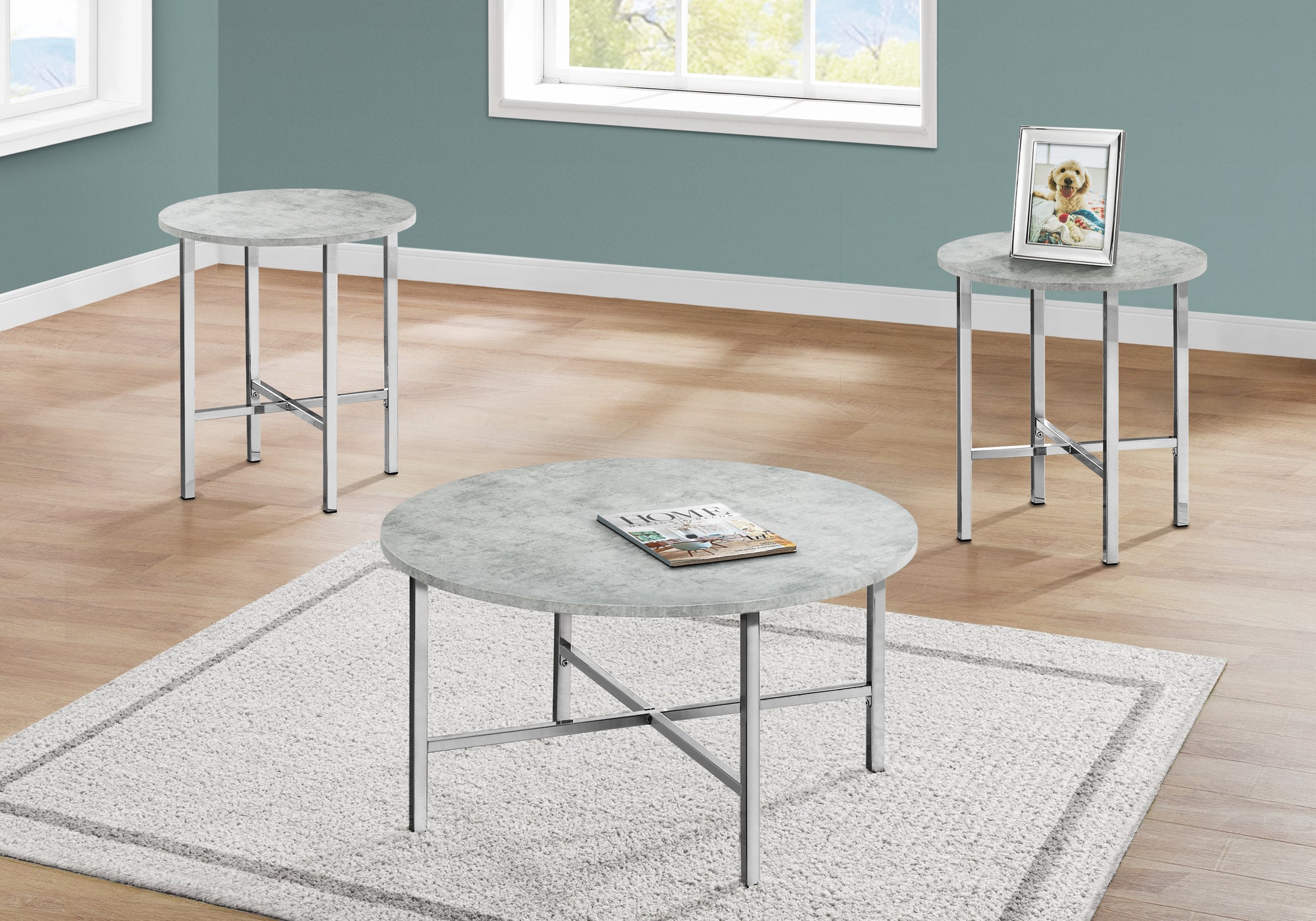 SET DE TABLE - SET 3PCS / CIMENT GRIS / METAL CHROME 
