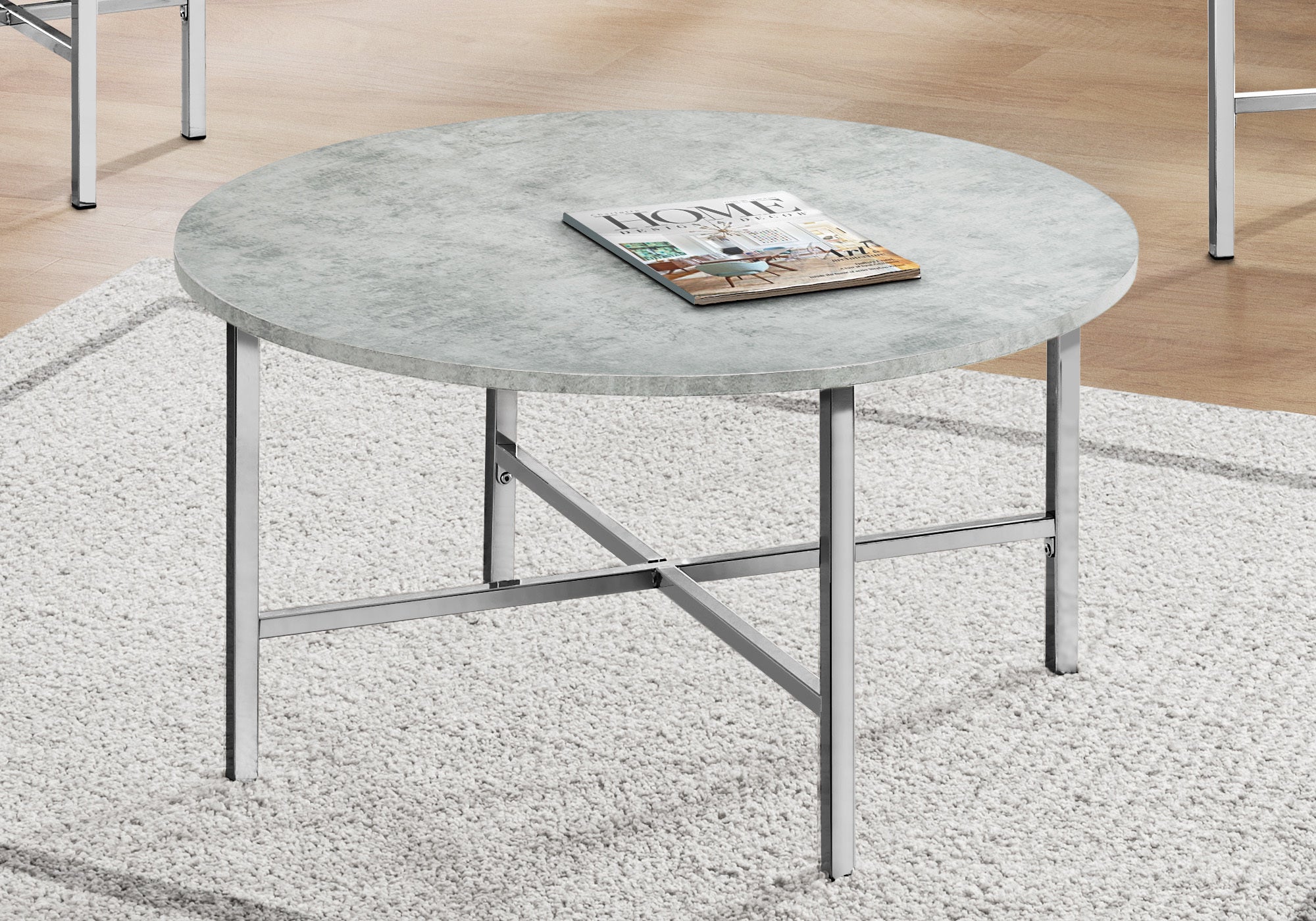 SET DE TABLE - SET 3PCS / CIMENT GRIS / METAL CHROME 