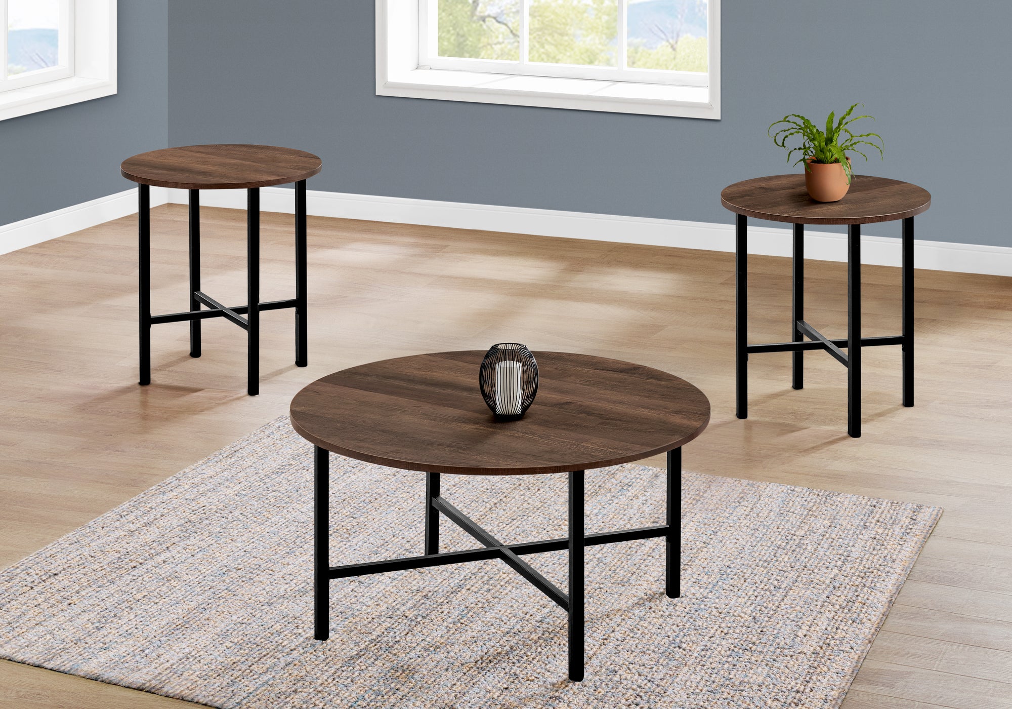 ENSEMBLE DE TABLE - ENSEMBLE DE 3PCS / BOIS DE RÉCUPÉRATION MARRON / MÉTAL NOIR 