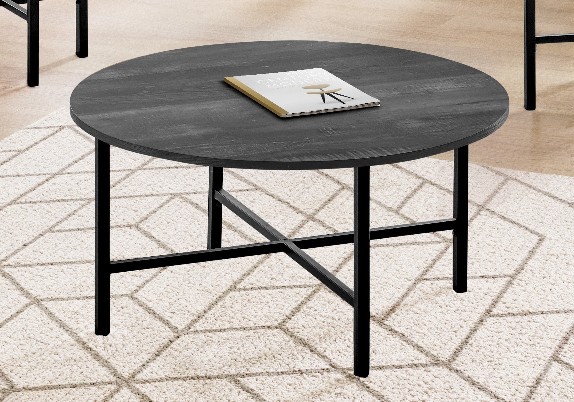 ENSEMBLE DE TABLE - ENSEMBLE DE 3PCS / BOIS RÉCUPÉRÉ NOIR / MÉTAL NOIR 