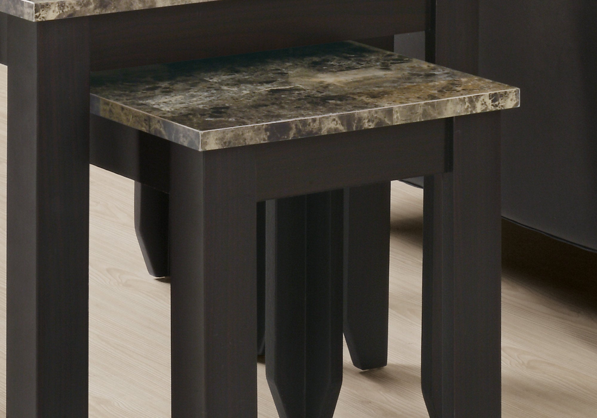 TABLE GIGOGNE - ENSEMBLE 3PCS / PLATEAU MARBRE ESPRESSO