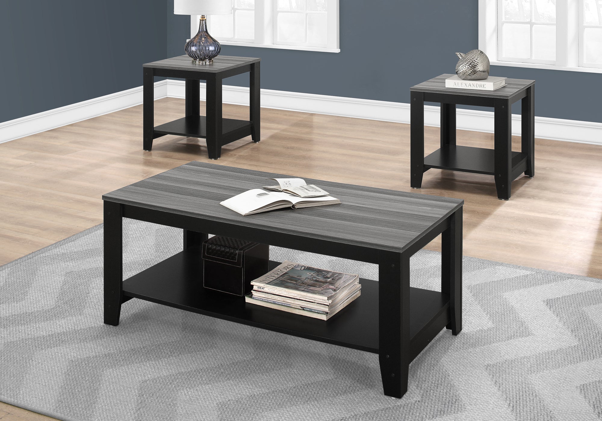 SET DE TABLE - SET 3PCS / NOIR / PLATEAU GRIS 