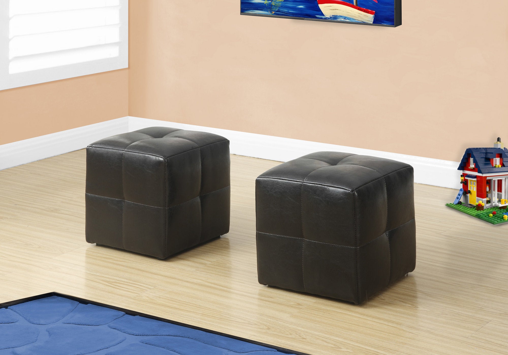 POUF - ENSEMBLE DE 2PCS / JUVÉNILE / SIMILI-CUIR MARRON FONCÉ 