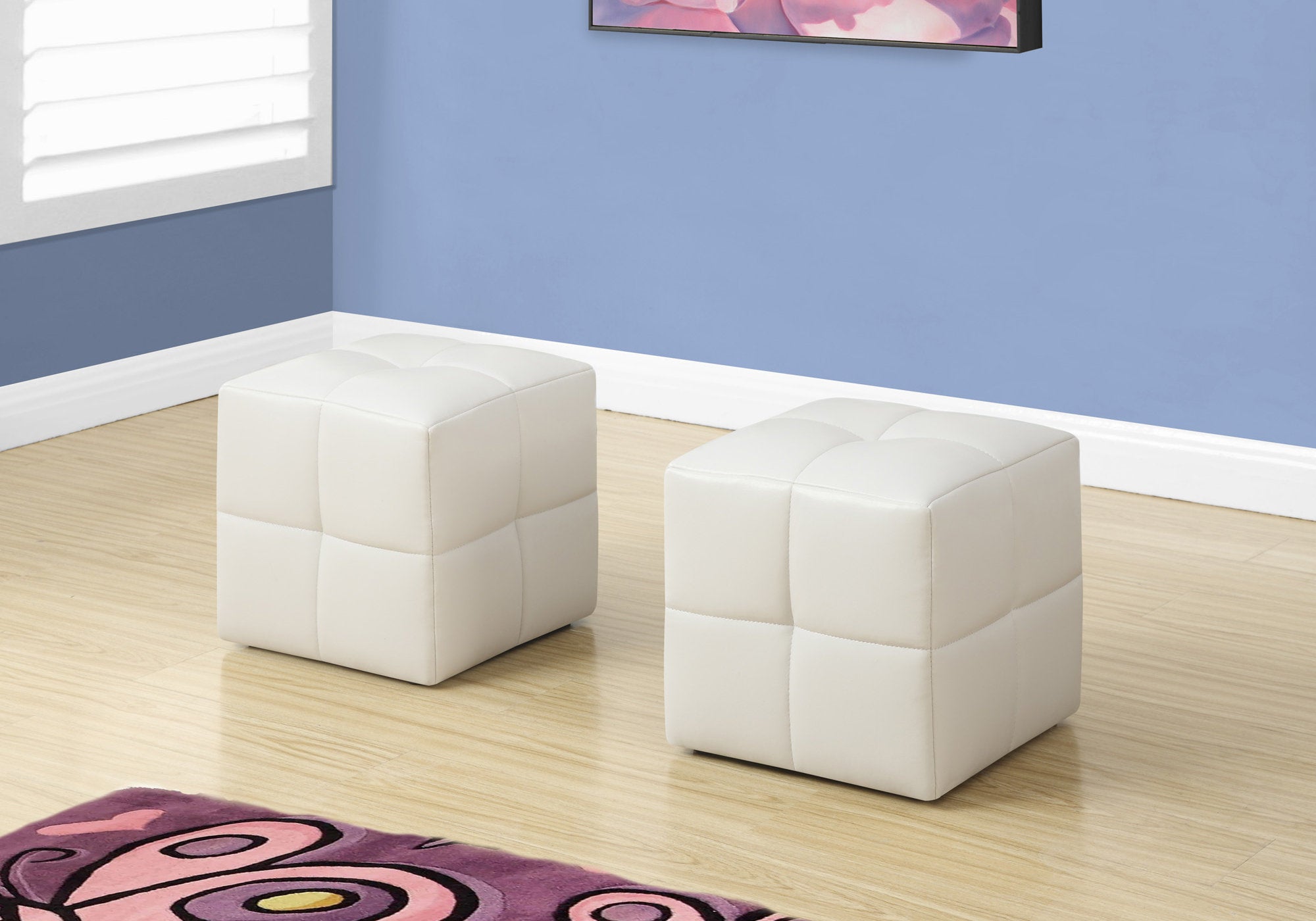 POUF - ENSEMBLE 2PCS / JUVÉNILE / SIMILI-CUIR BLANC 