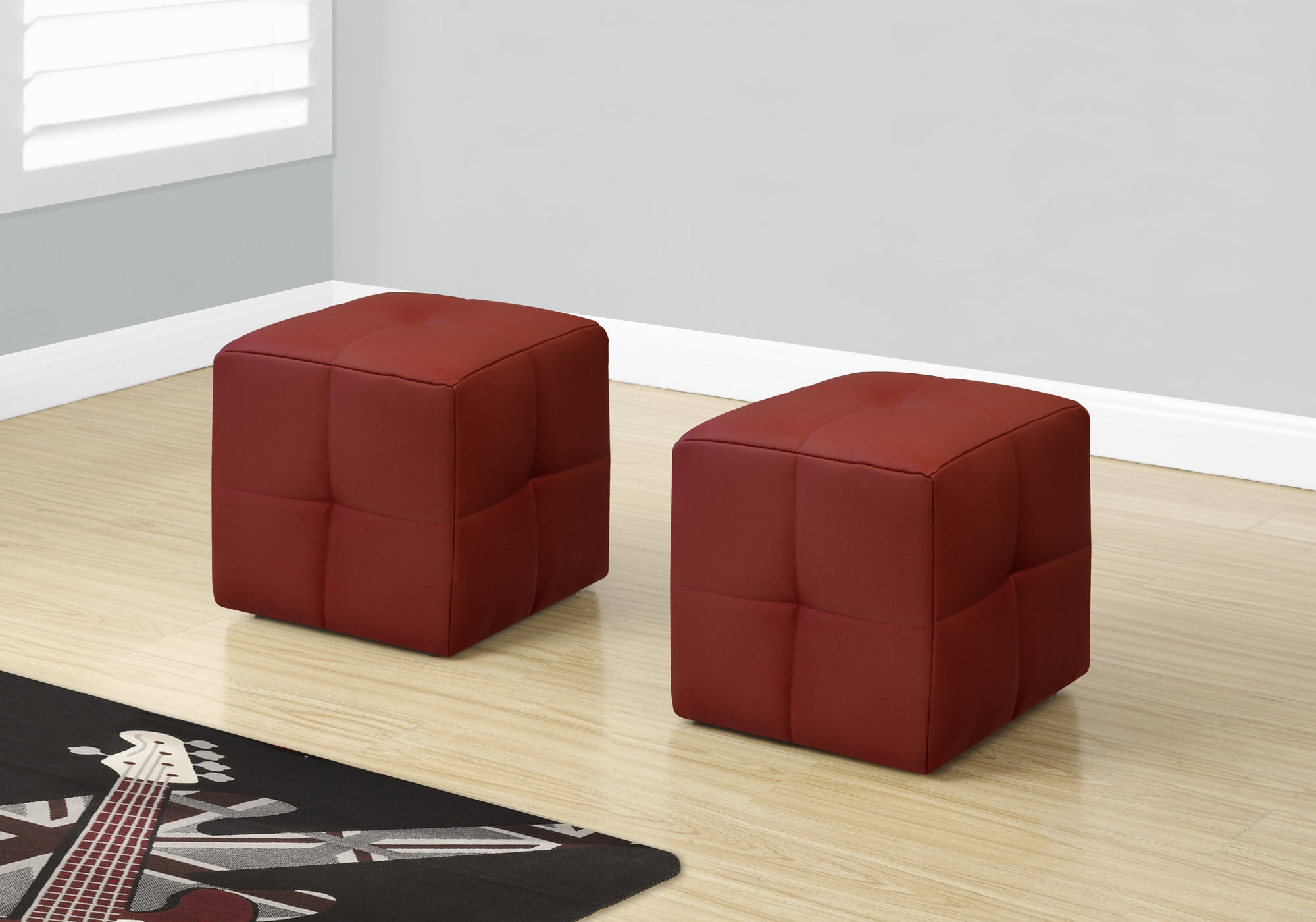 POUF - ENSEMBLE 2PCS / JUVÉNILE / SIMILI-CUIR ROUGE 