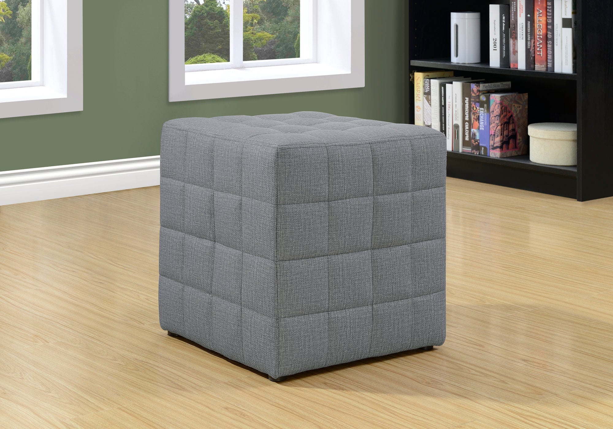 POUF - TISSU ASPECT LIN GRIS CLAIR 