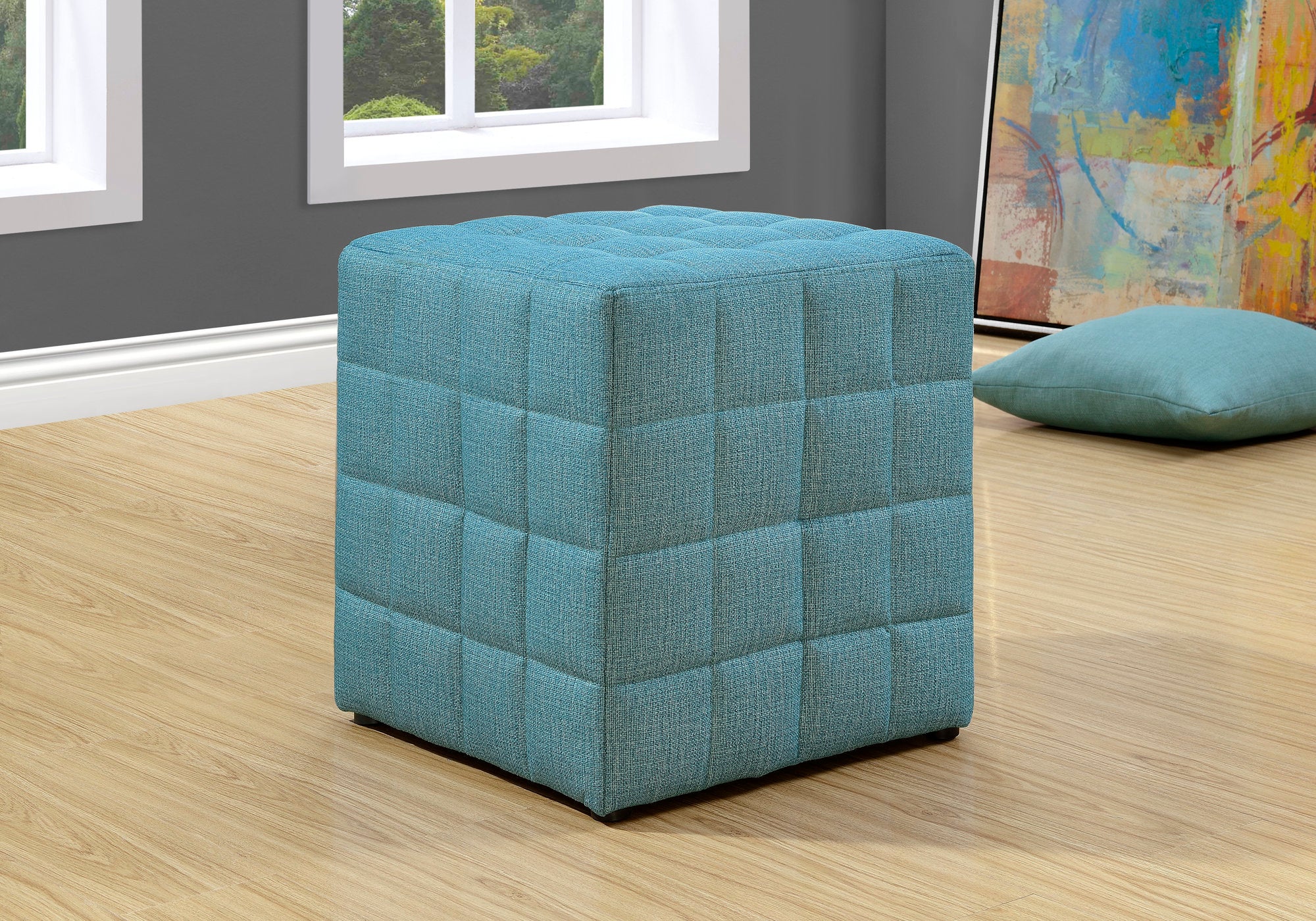 POUF - TISSU ASPECT LIN BLEU CLAIR 