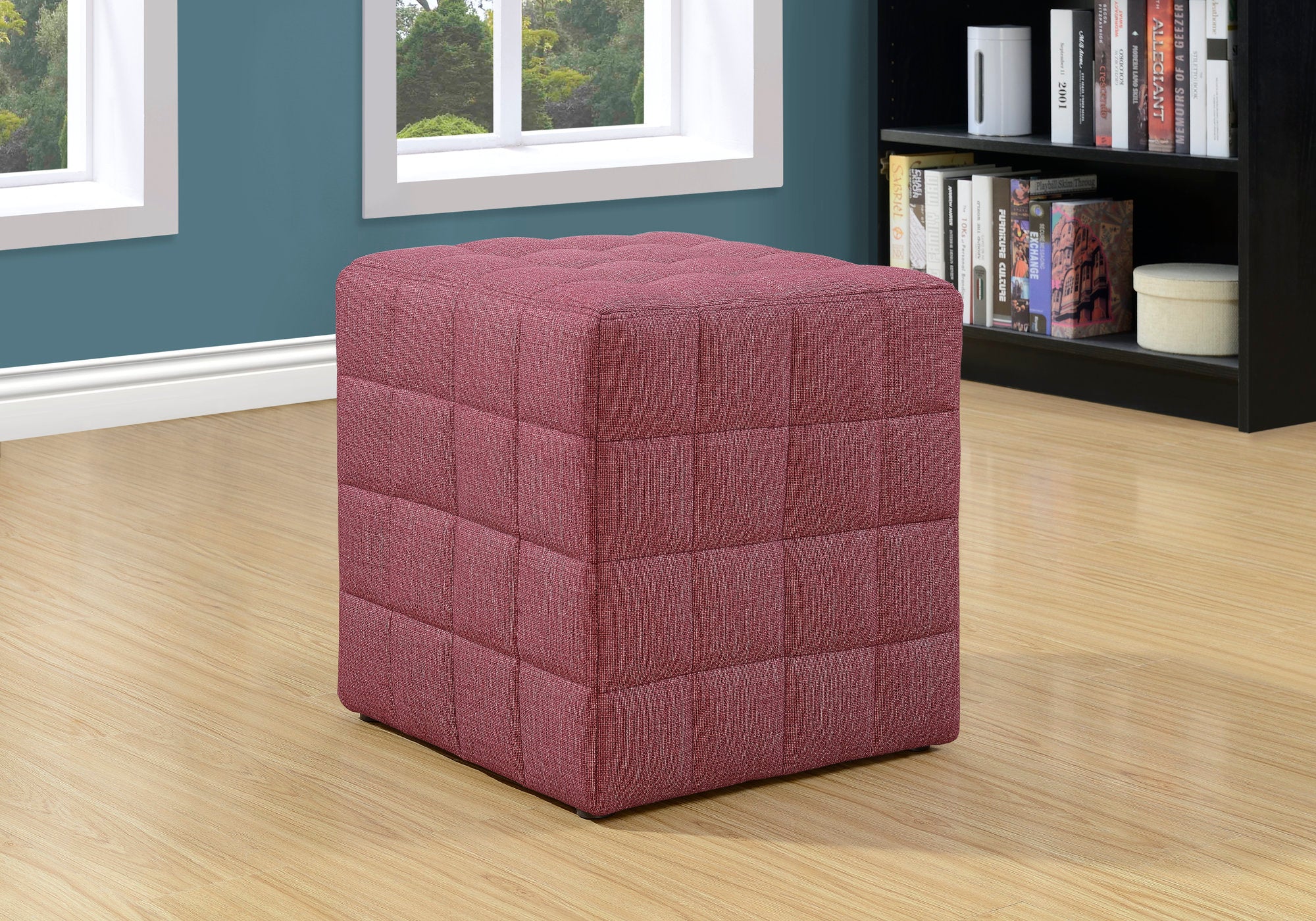 POUF - TISSU ASPECT LIN ROUGE CLAIR 