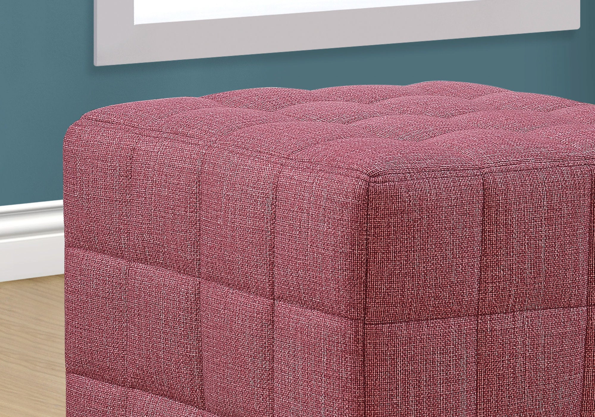 POUF - TISSU ASPECT LIN ROUGE CLAIR 
