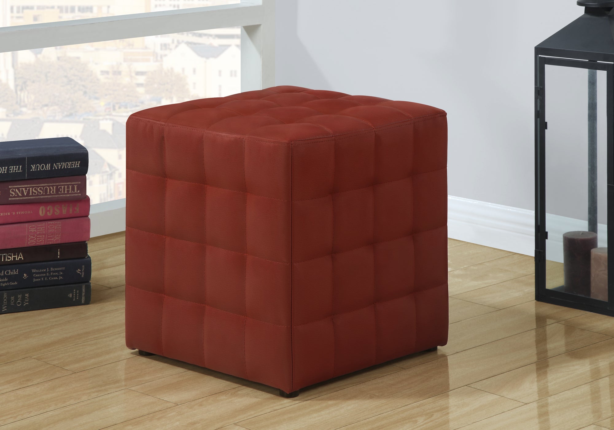 POUF - SIMILI-CUIR ROUGE 