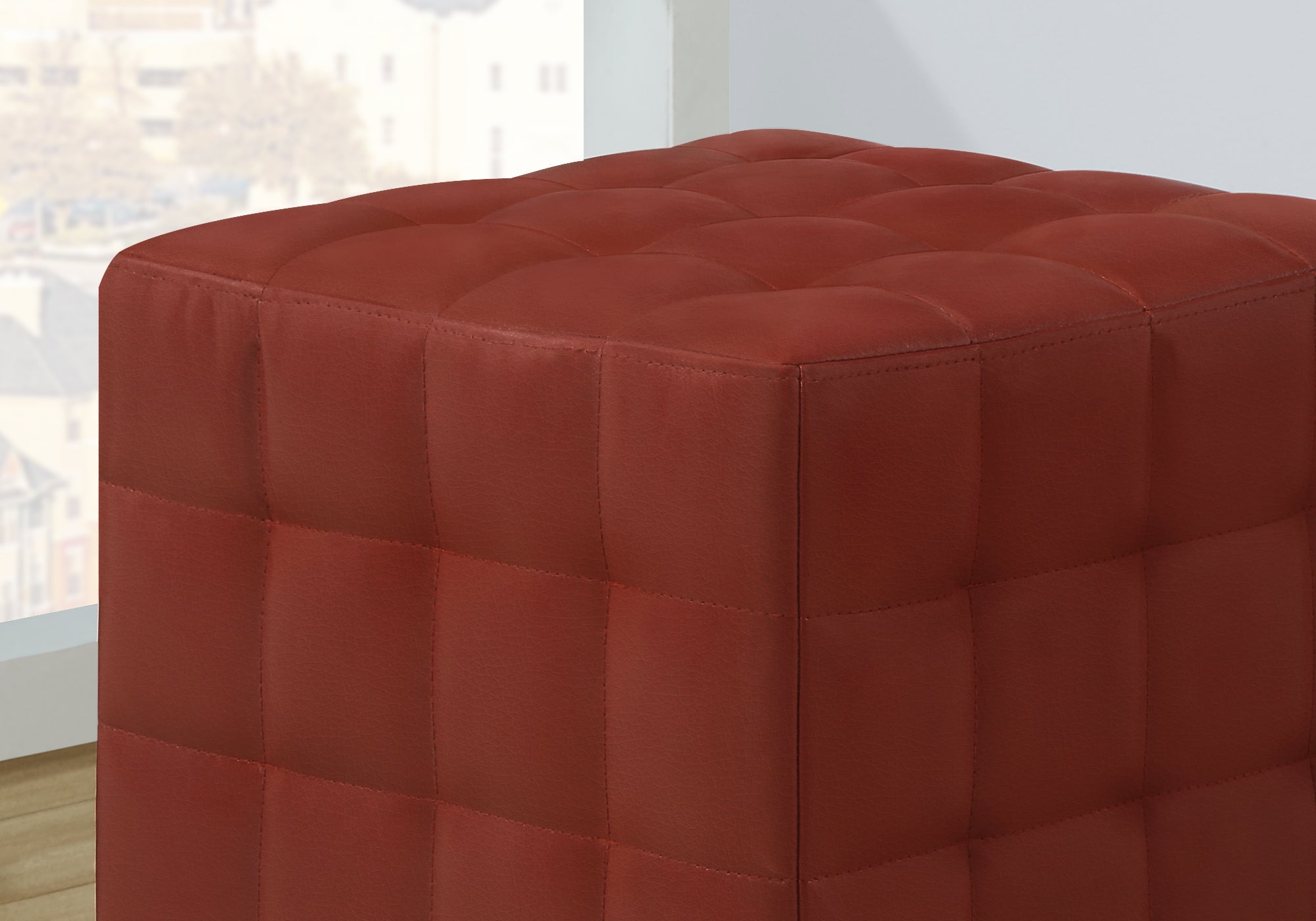 POUF - SIMILI-CUIR ROUGE