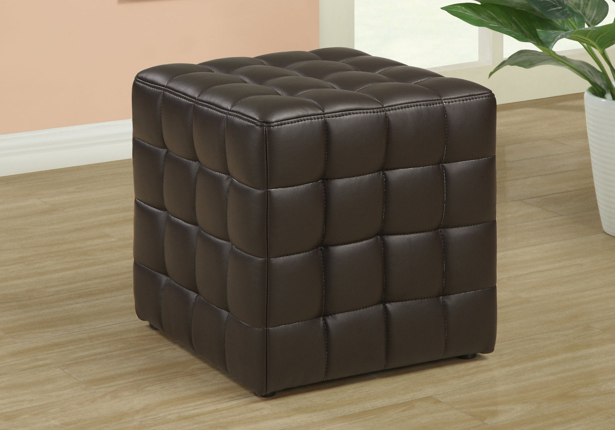 POUF - TISSU SIMILI-CUIR MARRON FONCÉ 