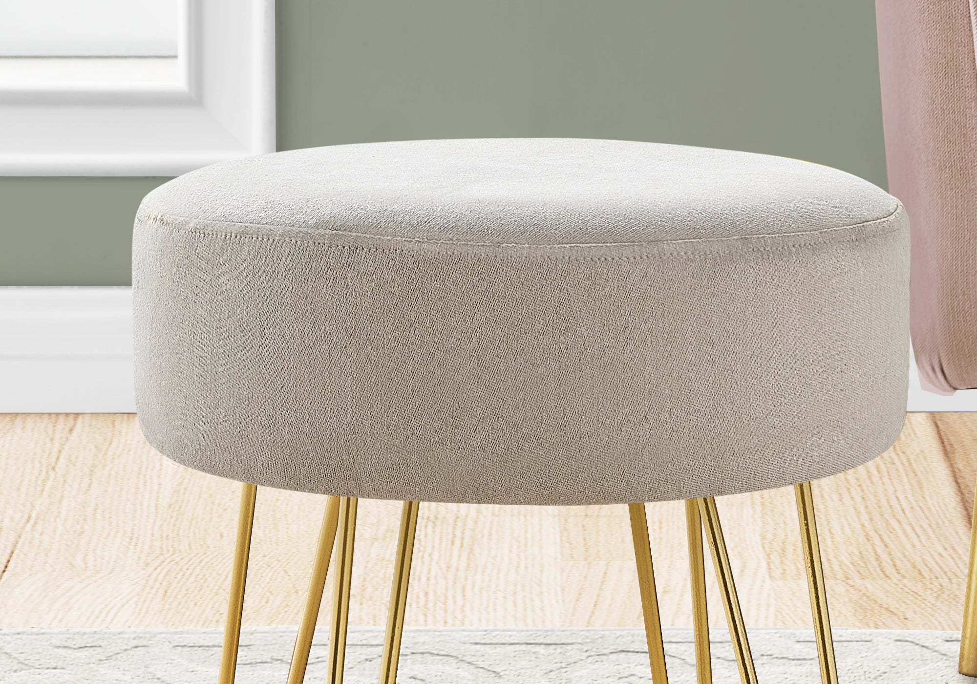 POUF - TISSU BEIGE / PIEDS EN MÉTAL DORÉ