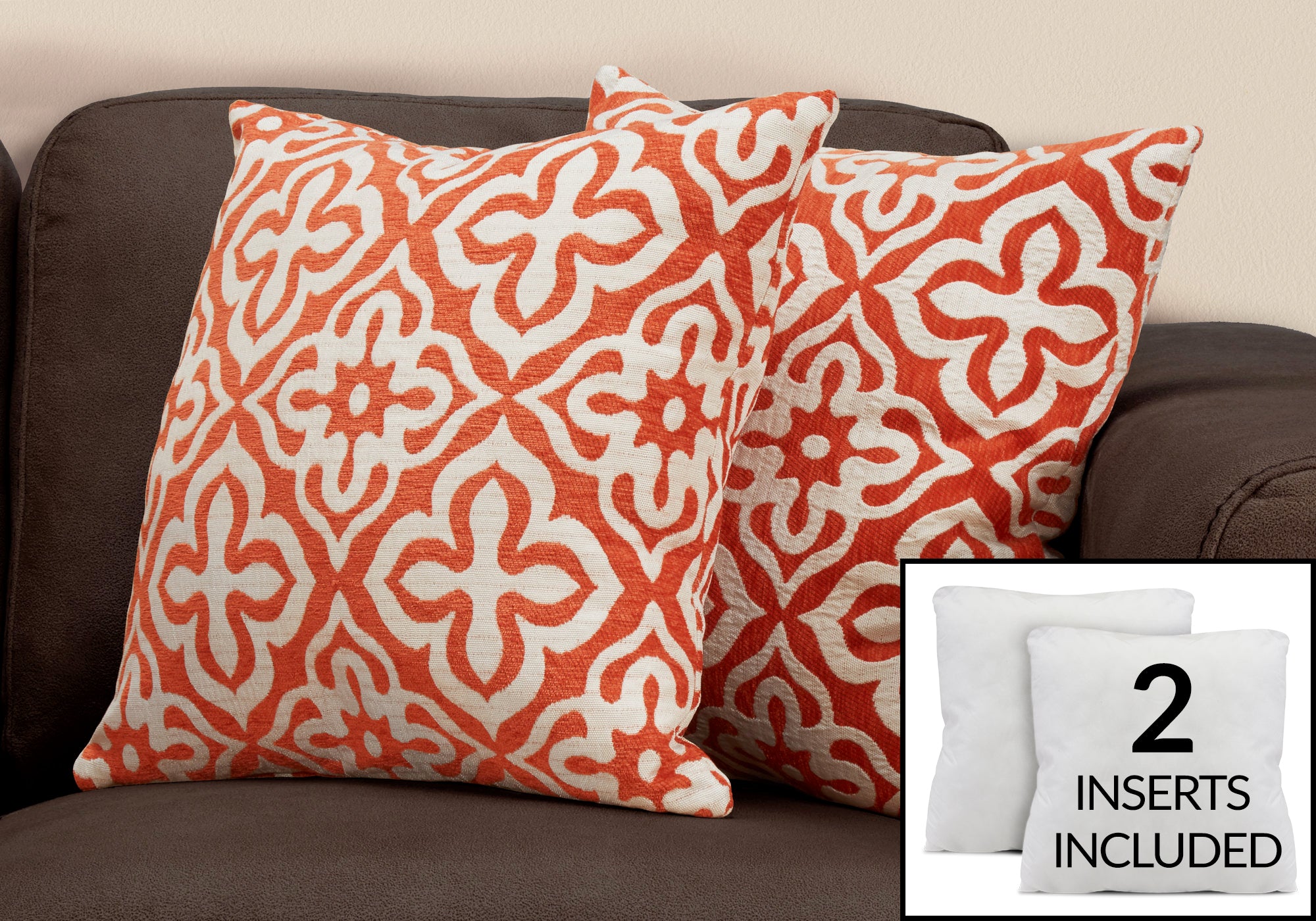 COUSSIN - 18"X 18" / MOTIF ORANGE / 2PCS 