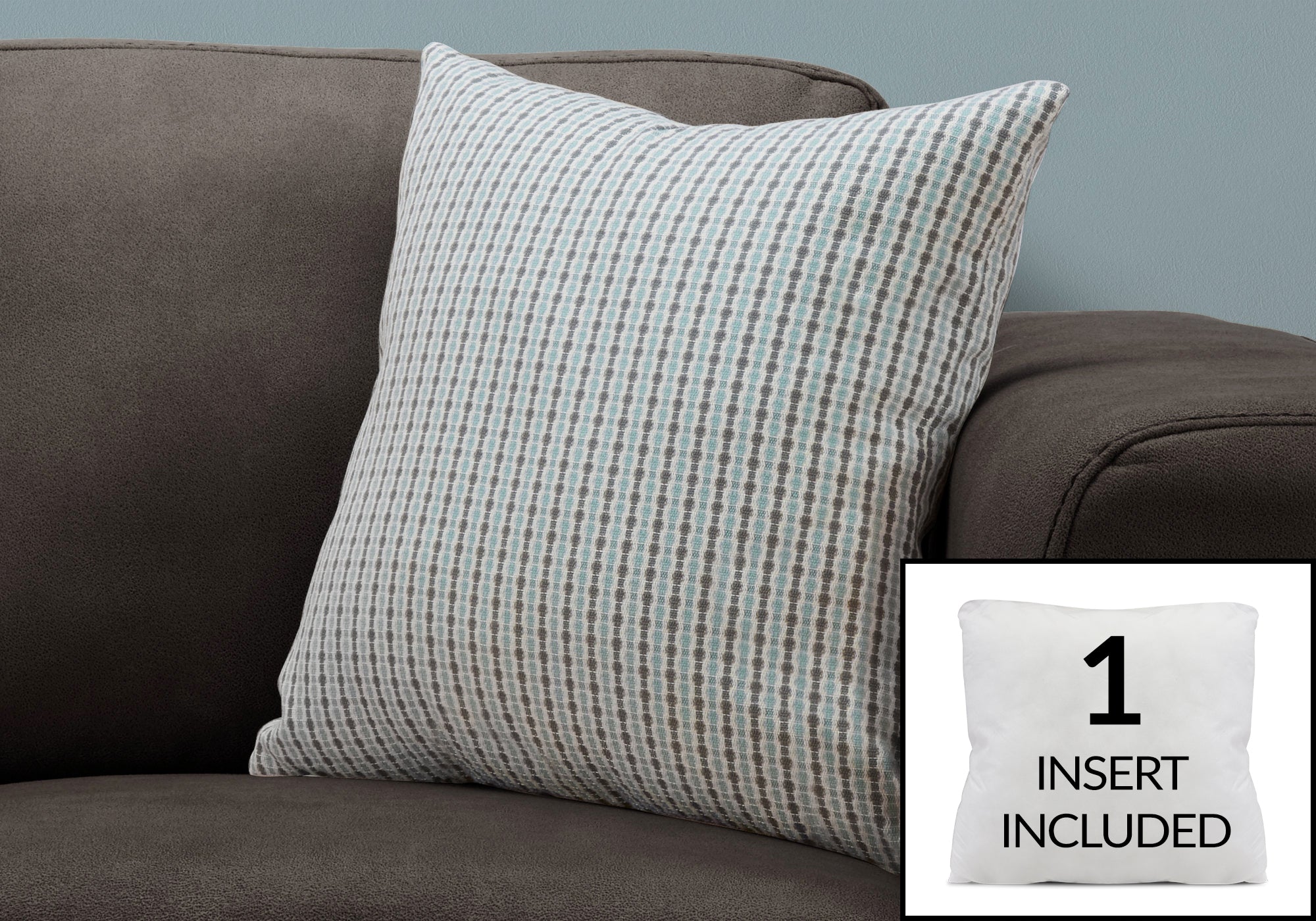 COUSSIN - 18"X 18" / BLEU CLAIR / POIS ABSTRAIT GRIS / 1PC 