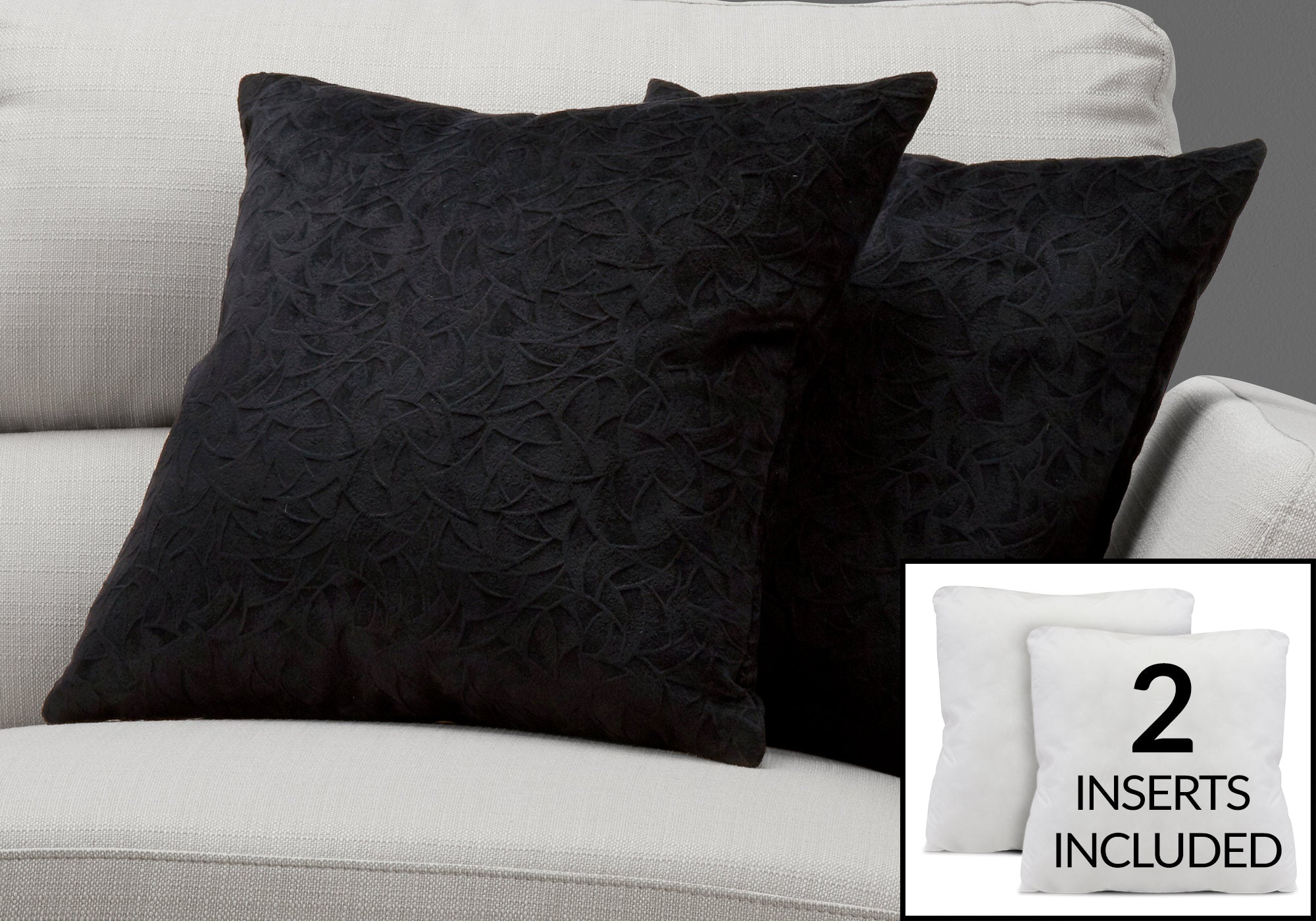 COUSSIN - 18"X 18" / VELOURS FLEURI NOIR / 2PCS 