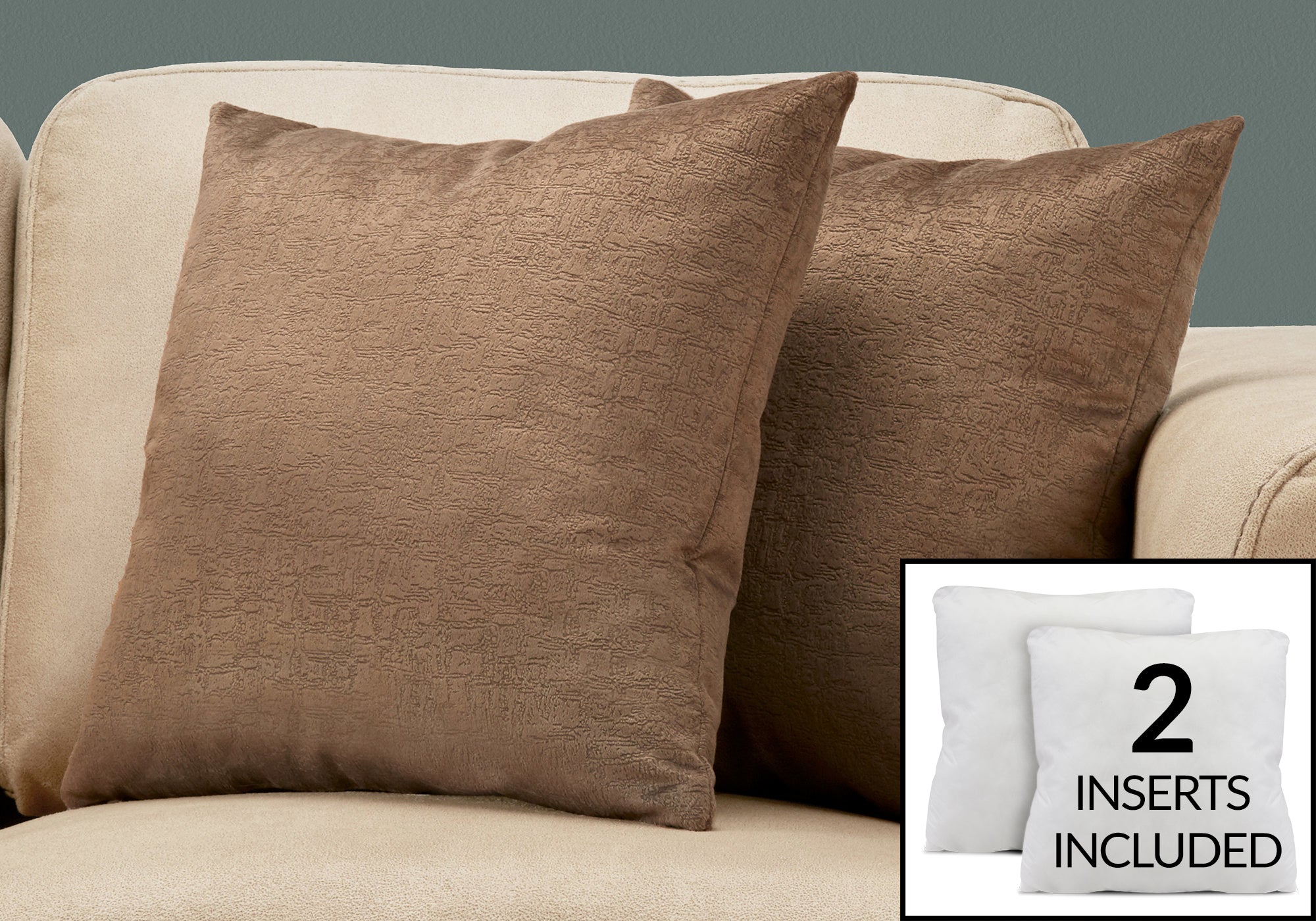 COUSSIN - 18"X 18" / VELOURS MOSAIQUE BRUN CLAIR / 2PCS 