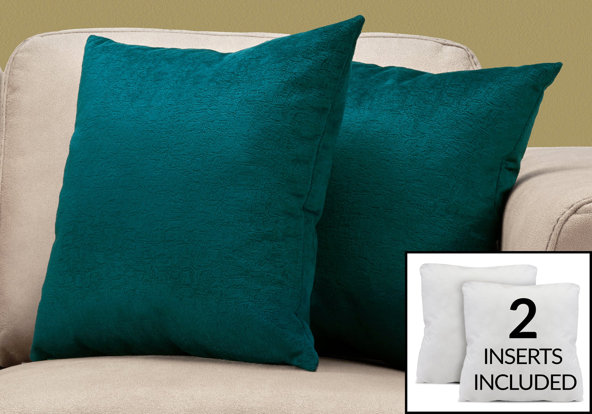 COUSSIN - 18"X 18" / VELOURS MOSAIQUE VERT ÉMERAUDE / 2PCS 