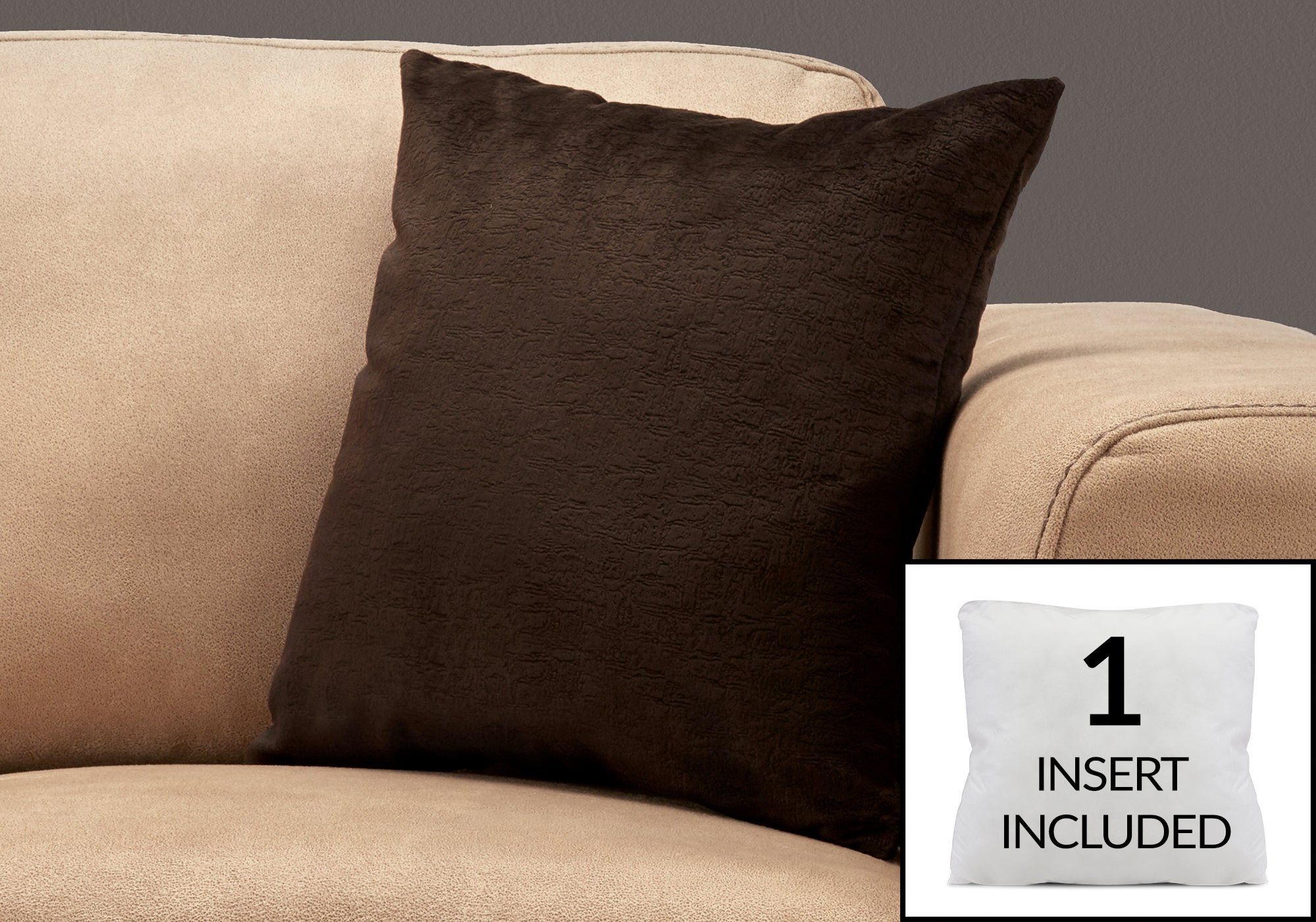 COUSSIN - 18"X 18" / VELOURS MOSAIQUE BRUN FONCE / 1PC 
