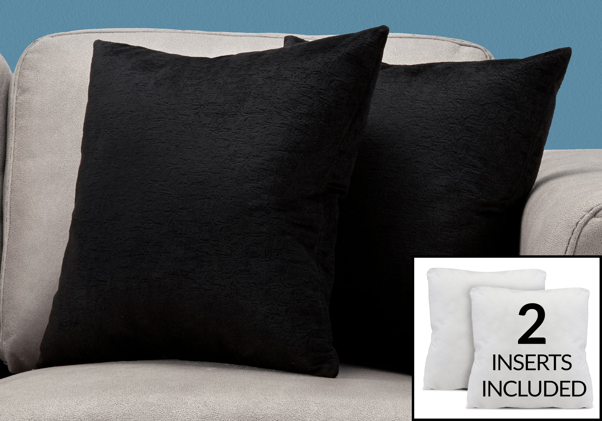 COUSSIN - 18"X 18" / VELOURS MOSAIQUE NOIR / 2PCS 