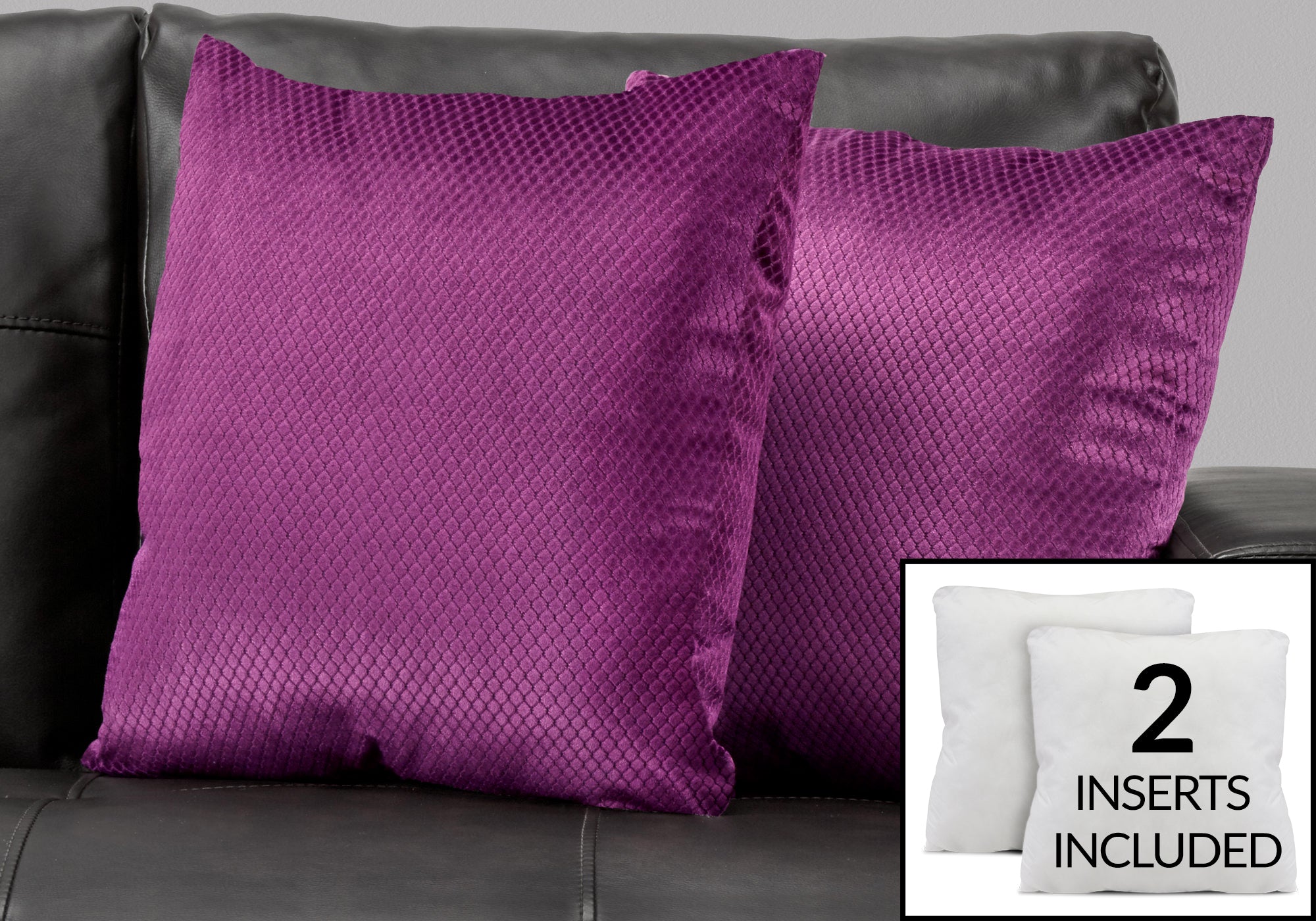 COUSSIN - 18"X 18" / VELOURS DIAMANT VIOLET / 2PCS 