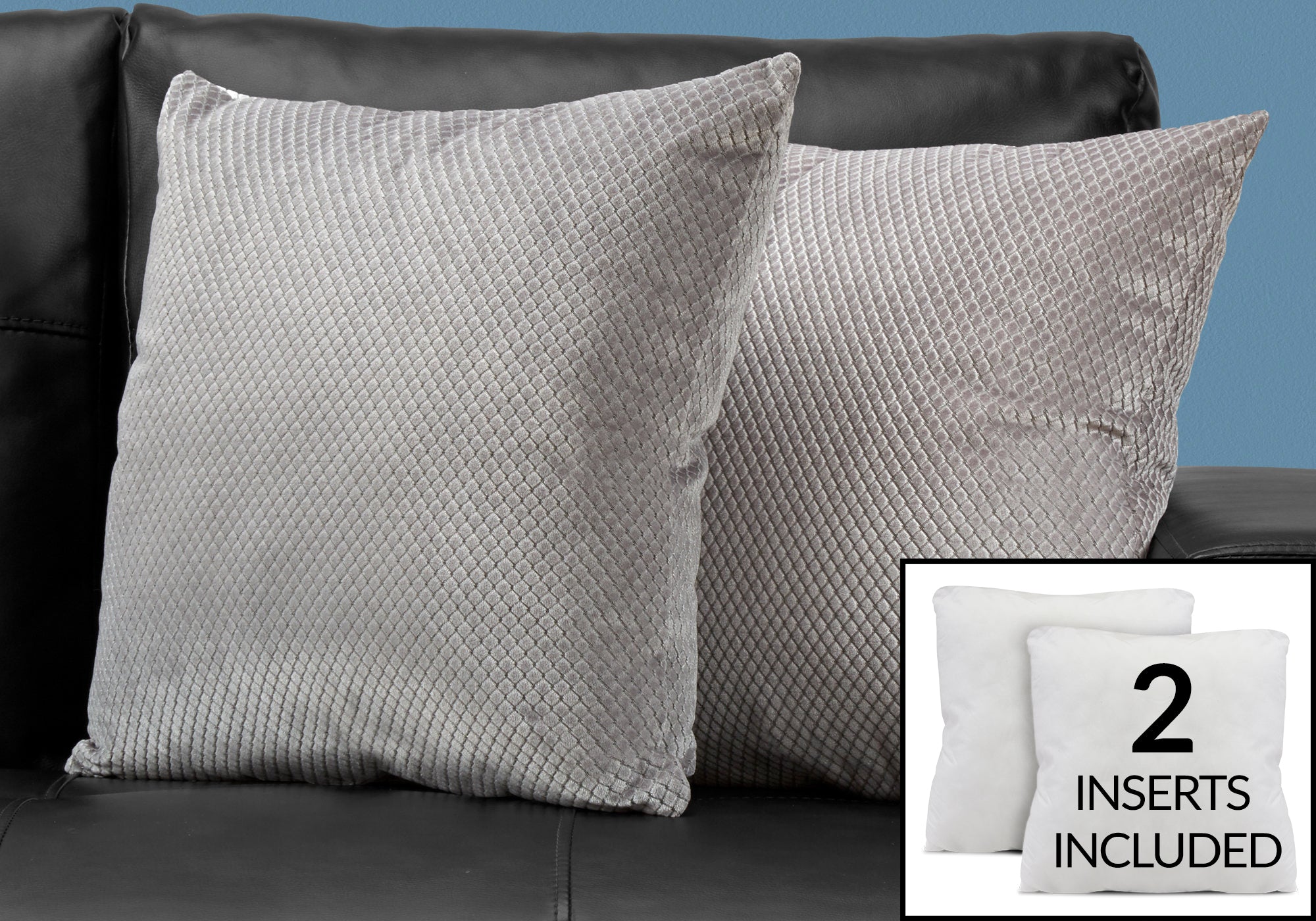 COUSSIN - 18"X 18" / VELOURS DIAMANT ARGENT / 2PCS 