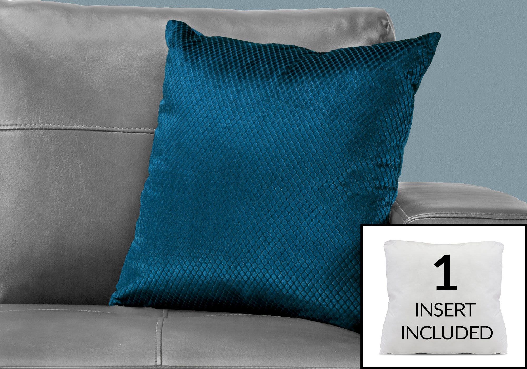COUSSIN - 18"X 18" / VELOURS BLEU DIAMANT ACIER / 1PC 