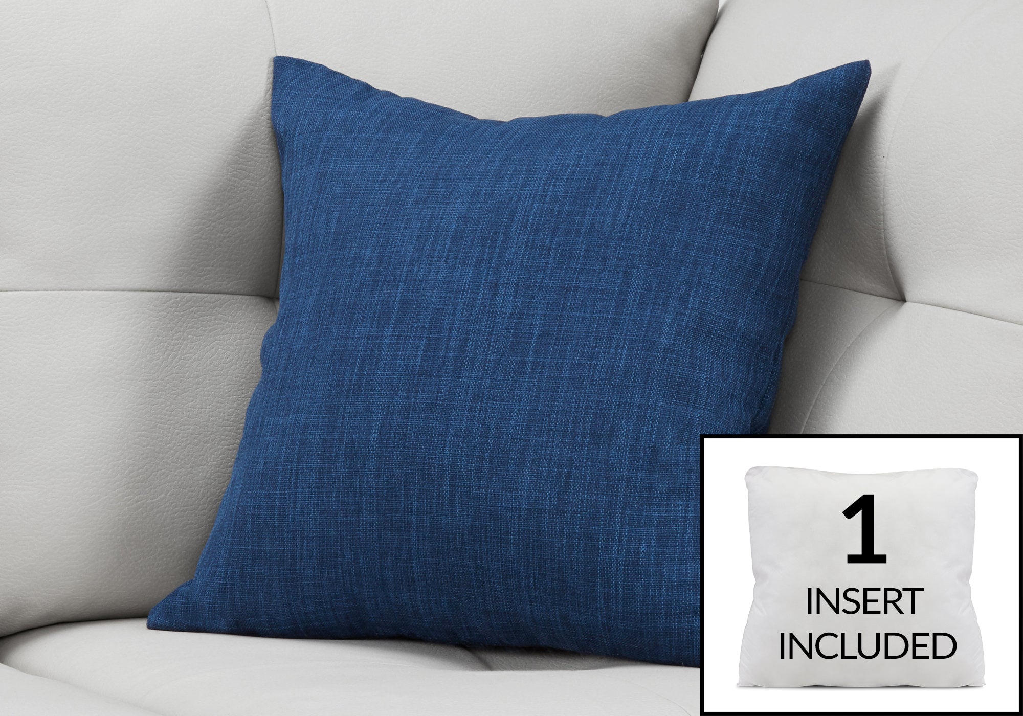 COUSSIN - 18"X 18" / MOTIF LIN BLEU FONCÉ / 1PC