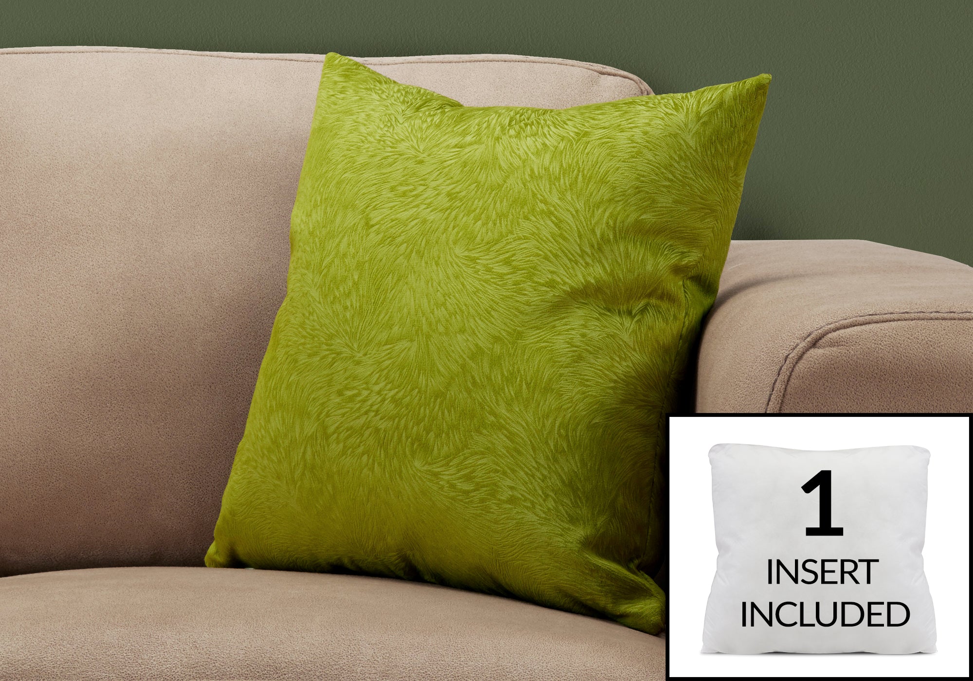 COUSSIN - 18"X 18" / VELOURS PLUME VERT LIME / 1PC 