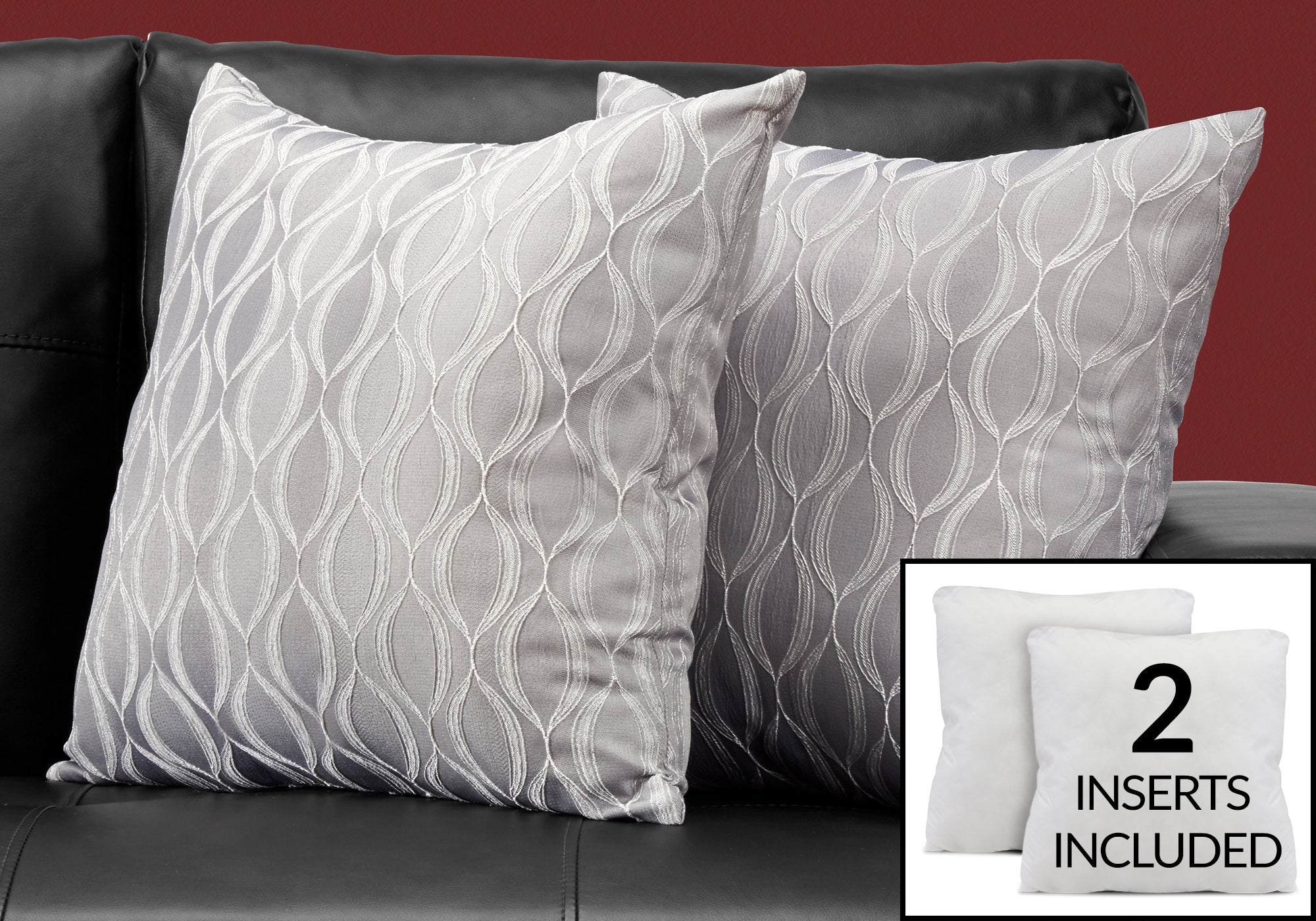 COUSSIN - 18"X 18" / MOTIF VAGUE GRIS / 2PCS 
