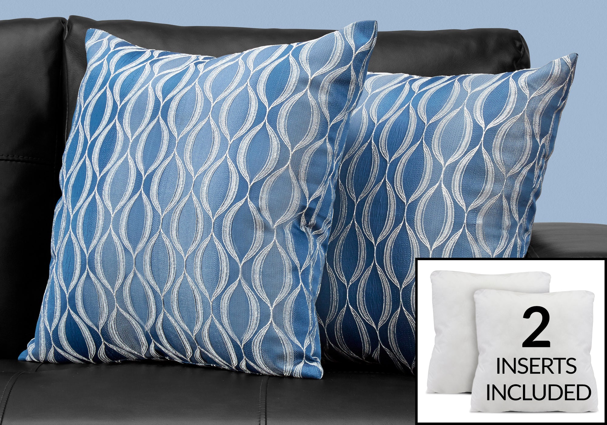 COUSSIN - 18"X 18" / MOTIF VAGUE BLEU / 2PCS 