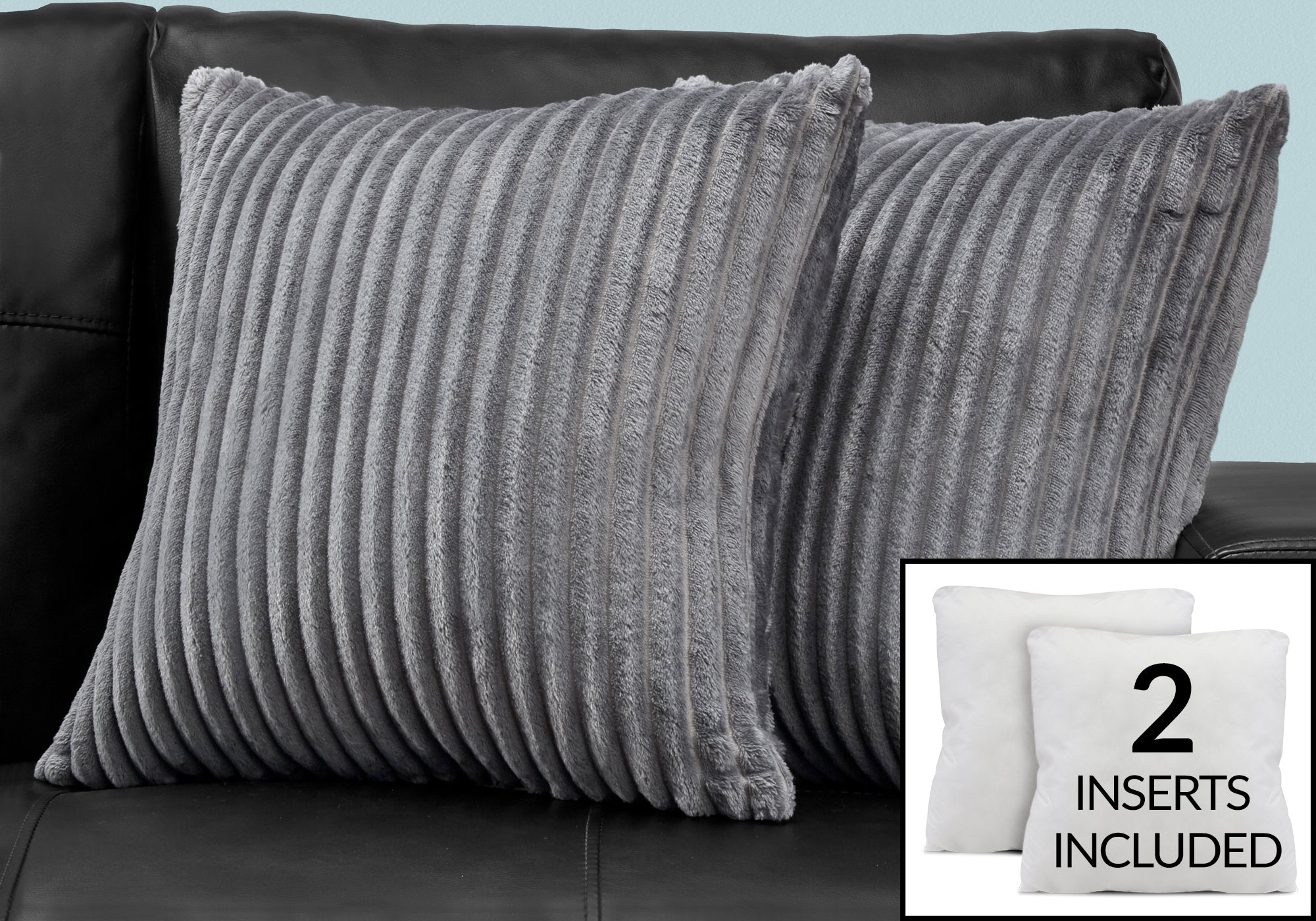COUSSIN - 18"X 18" / STYLE CÔTELÉ ULTRA DOUX GRIS / 2PCS 