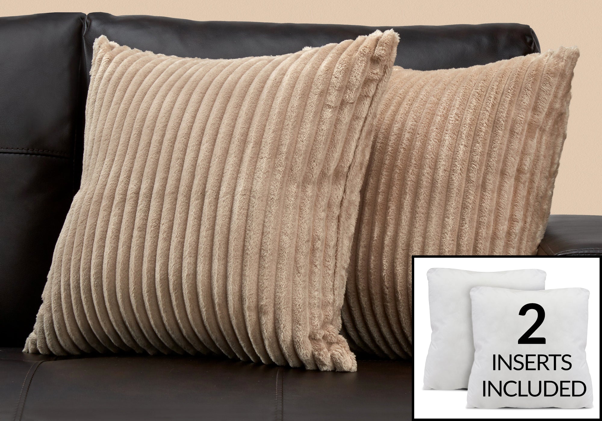COUSSIN - 18"X 18" / STYLE BEIGE CÔTELÉ ULTRA DOUX / 2PCS 