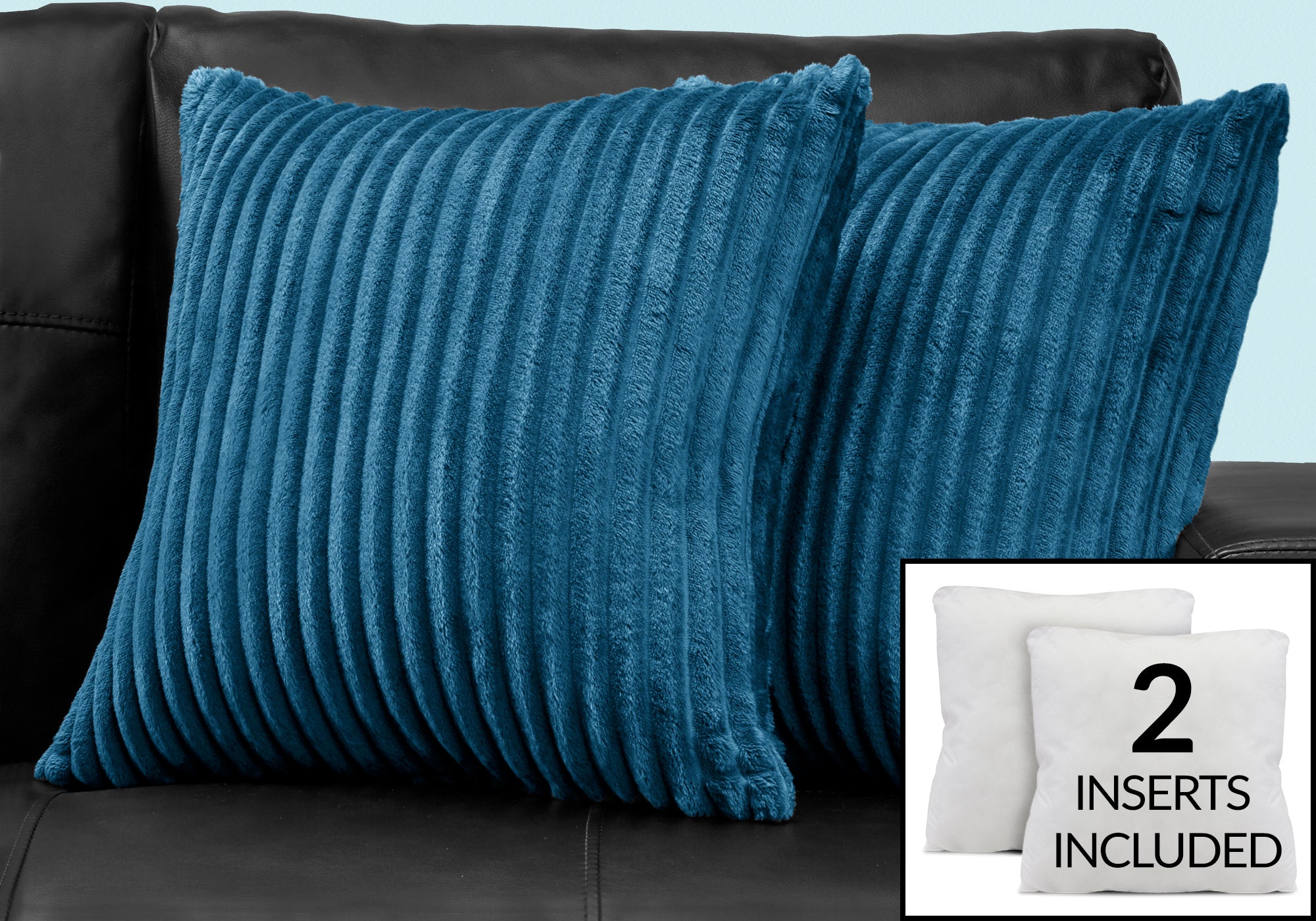 COUSSIN - 18"X 18" / STYLE CÔTELÉ ULTRA DOUX BLEU / 2PCS 