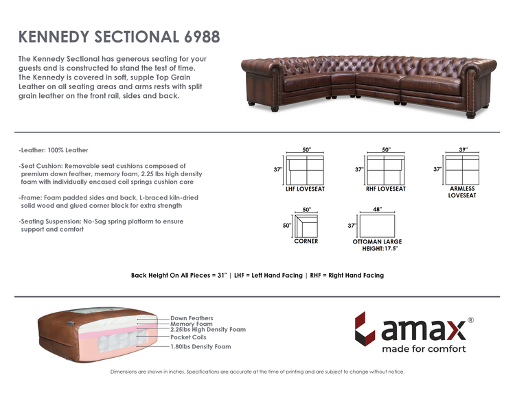 Sectionnel Kennedy en cuir pleine fleur