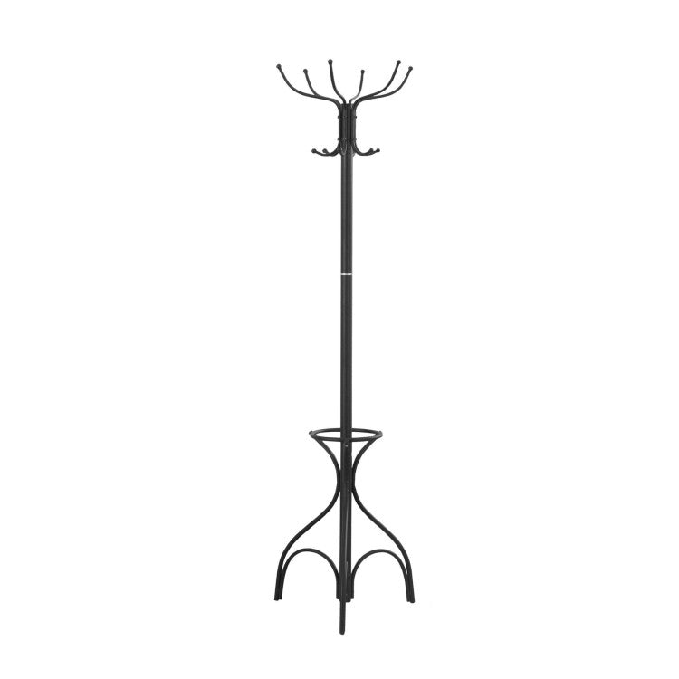 PORTE MANTEAU - 70"H / METAL NOIR AVEC PORTE PARAPLUIE 