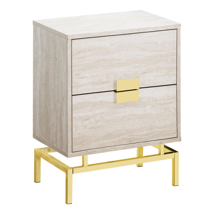 TABLE D'APPOINT - 24"H / MARBRE BEIGE / MÉTAL DORÉ 