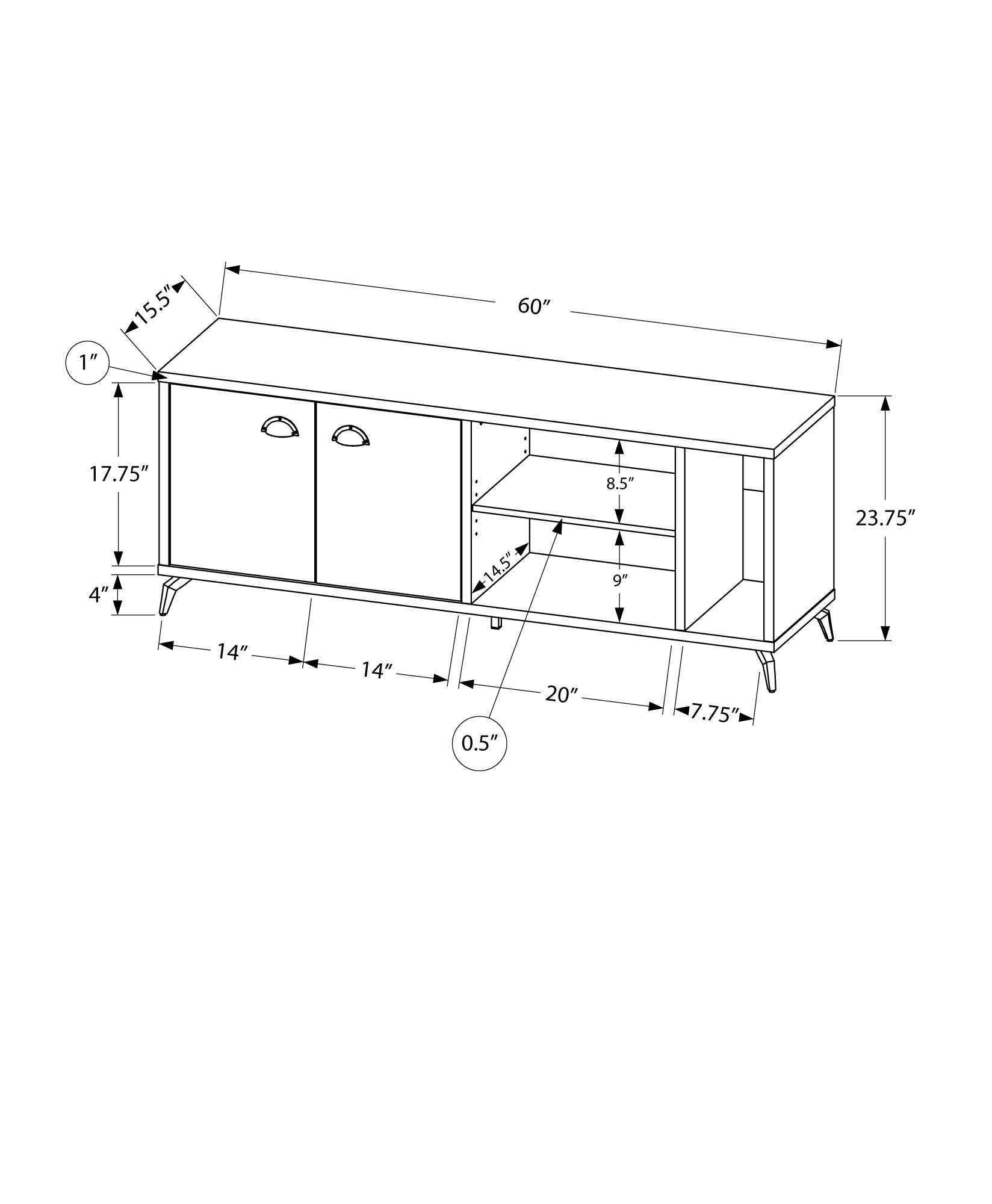 MEUBLE TV - 60"L / BÉTON GRIS / FAUX BOIS BRUN MOYEN