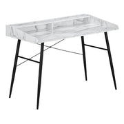 BUREAU D'ORDINATEUR - 48"L / ASPECT MARBRE BLANC / METAL NOIR