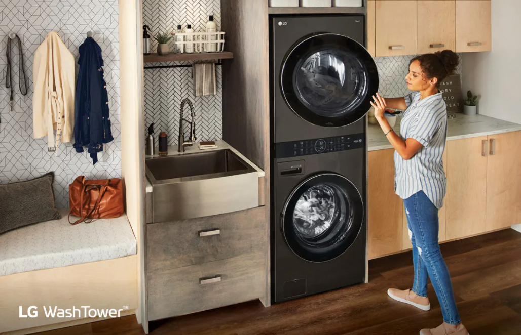 Laveuse-Sécheuse À Vapeur Haute Efficacité "WashTower" En Acier Inoxydable Noir LG ( WKEX200HBA