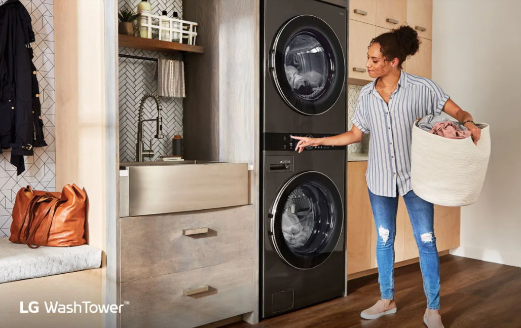 Laveuse-Sécheuse À Vapeur Haute Efficacité "WashTower" En Acier Inoxydable Noir LG ( WKEX200HBA