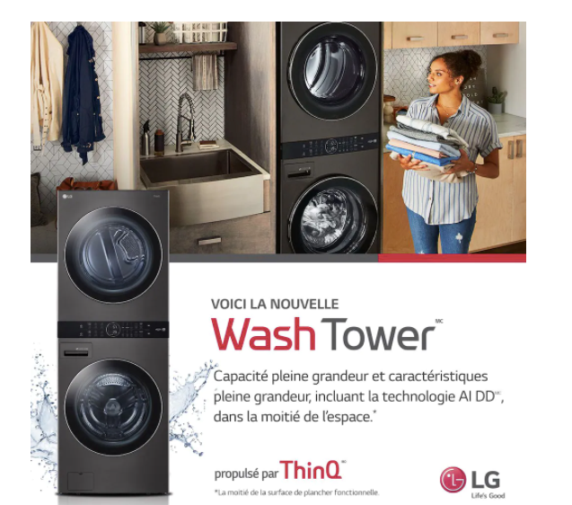 Laveuse-Sécheuse À Vapeur Haute Efficacité "WashTower" En Acier Inoxydable Noir LG ( WKEX200HBA