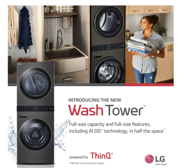 Laveuse-Sécheuse À Vapeur Haute Efficacité "WashTower" En Acier Inoxydable Noir LG ( WKEX200HBA
