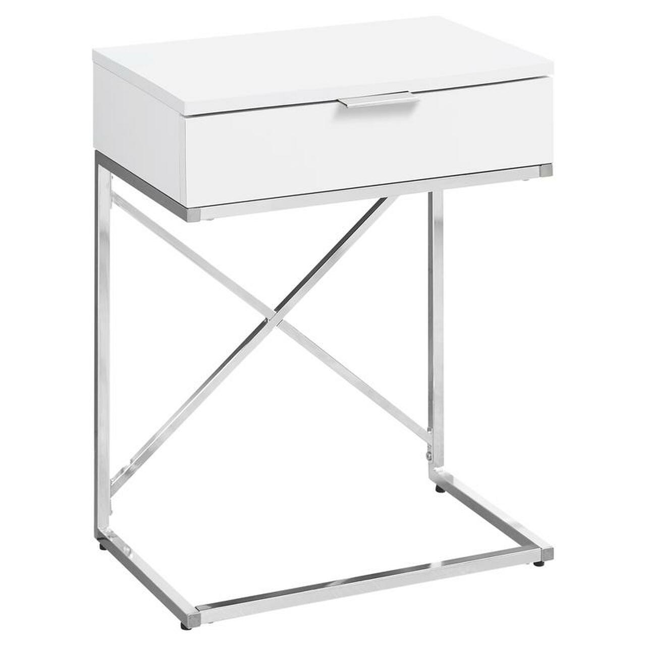 TABLE D'APPOINT - 24"H / BLANC BRILLANT / METAL CHROME 