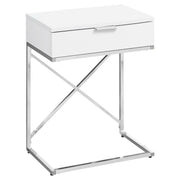 TABLE D'APPOINT - 24"H / BLANC BRILLANT / METAL CHROME 