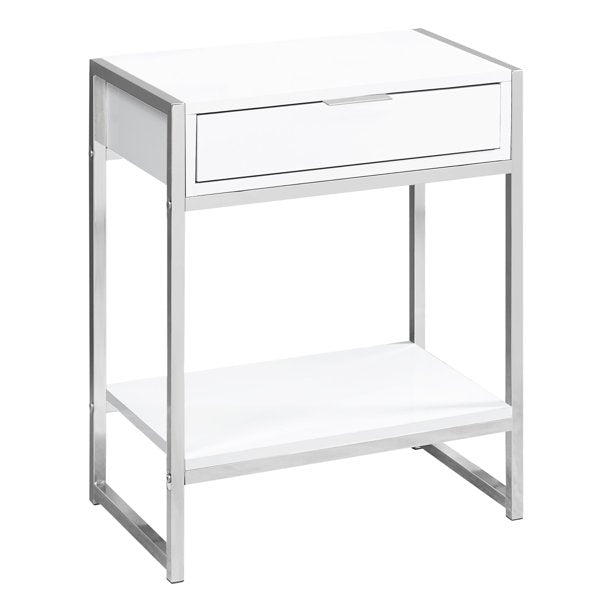 TABLE D'APPOINT - 24"H / BLANC BRILLANT / METAL CHROME 