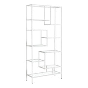 BIBLIOTHÈQUE - 72"H / MÉTAL BLANC AVEC VERRE TREMPÉ 