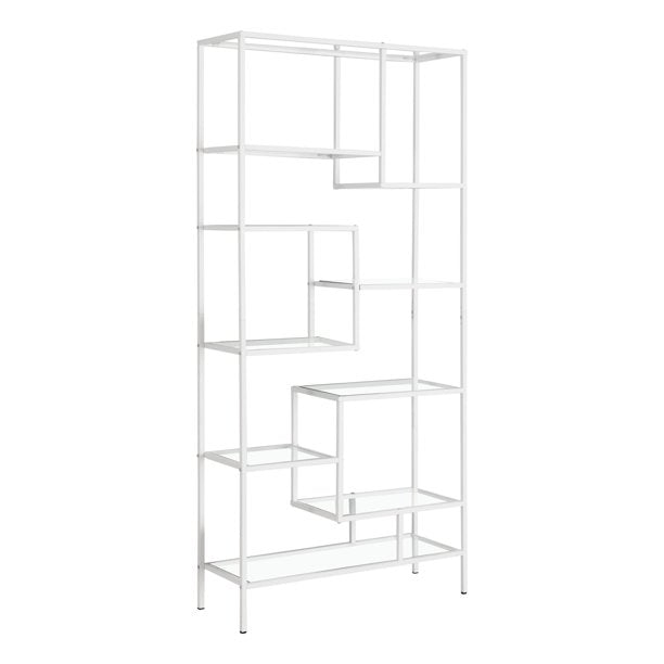 BIBLIOTHÈQUE - 72"H / MÉTAL BLANC AVEC VERRE TREMPÉ 